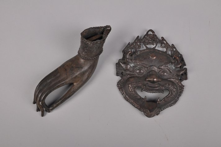 Hindi Yama Mask and Mantra Meditation Hand Bronze Sculpture