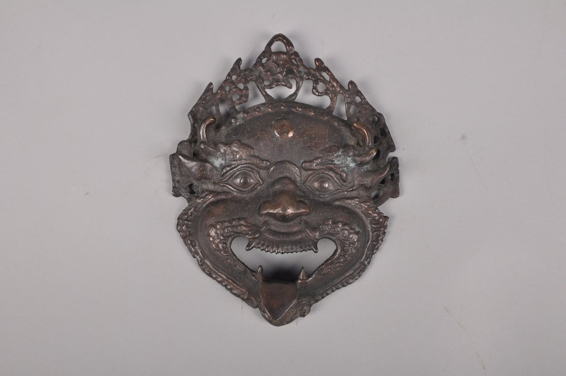 Hindi Yama Mask and Mantra Meditation Hand Bronze Sculpture, photo 10 of 12