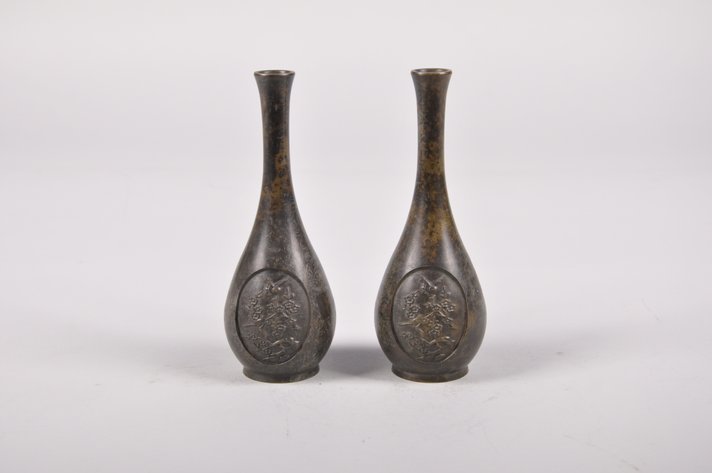Pair of Bronze Japanese Vases