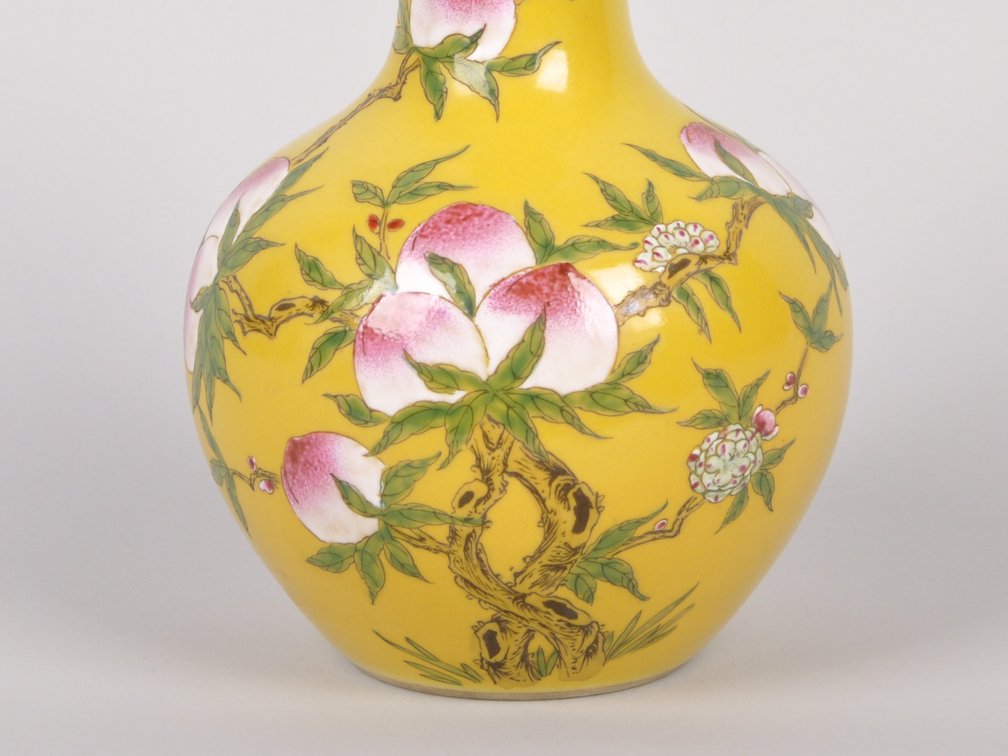 Chinese Yellow Porcelain Vase with Peach Design, photo 2 of 8