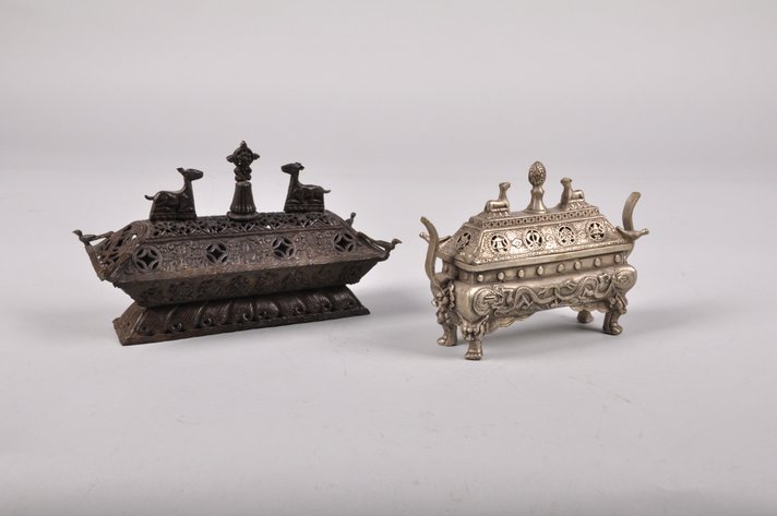 Two Chinese Bronze and Metal Incense Burners