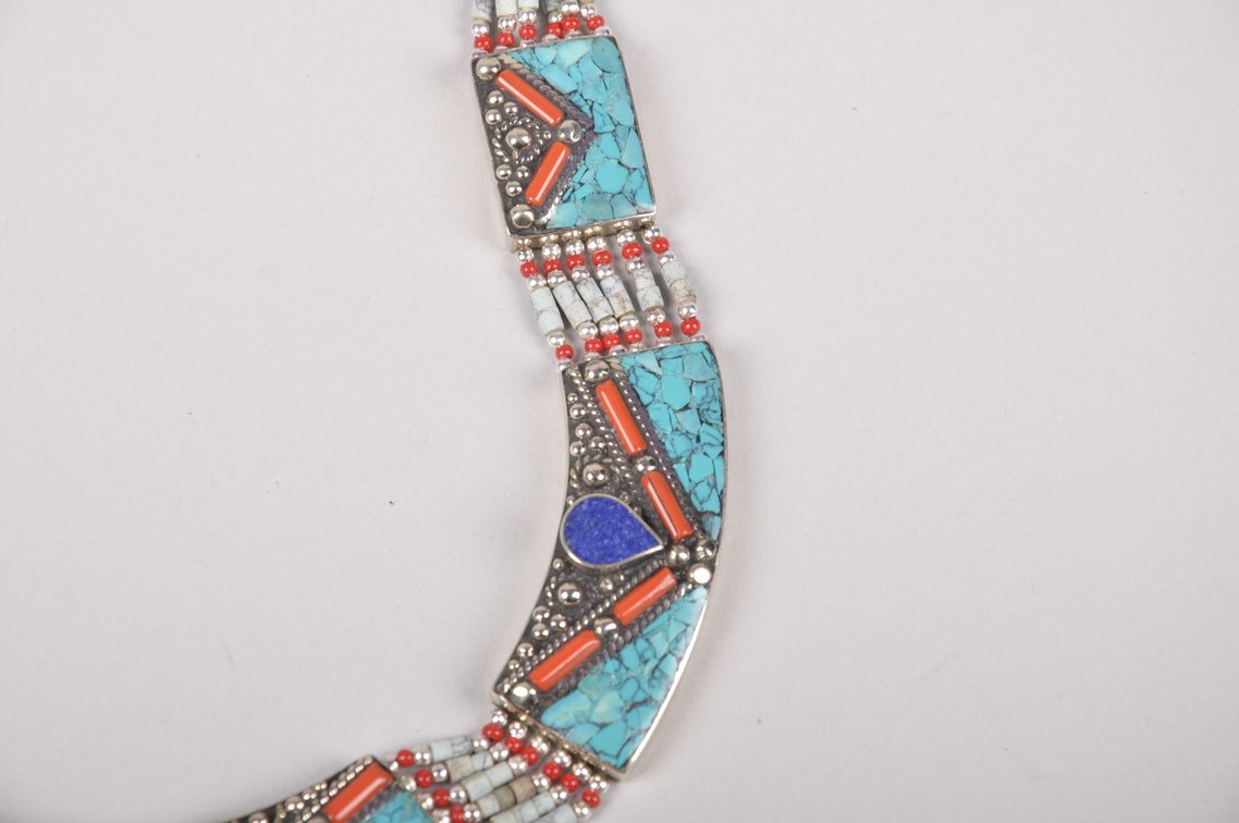 Sterling Silver Turquoise, Lapis, and Coral Necklace and Bracelet, photo 6 of 17