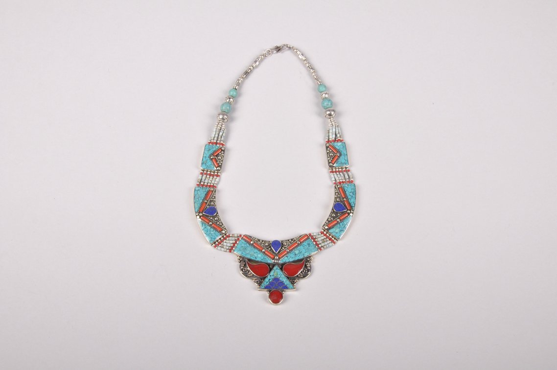 Sterling Silver Turquoise, Lapis, and Coral Necklace and Bracelet, photo 2 of 17