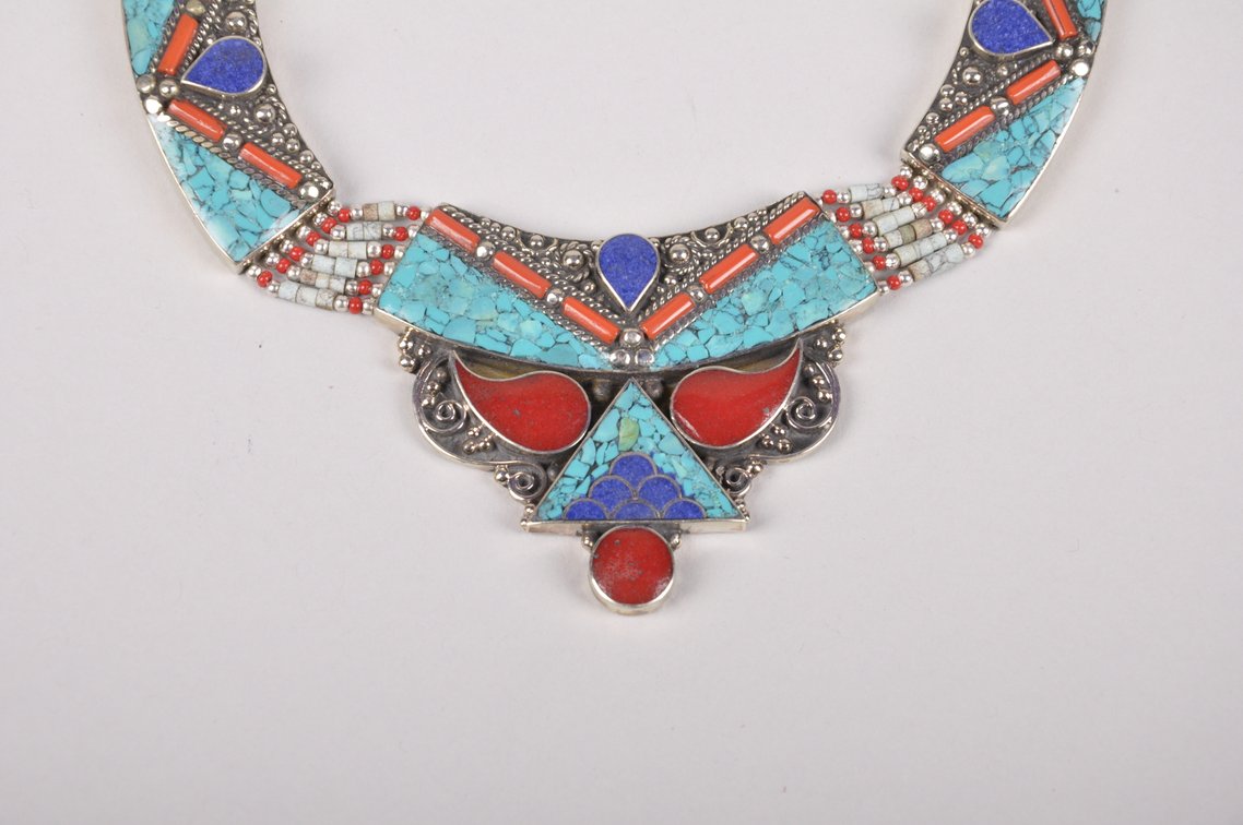 Sterling Silver Turquoise, Lapis, and Coral Necklace and Bracelet, photo 3 of 17