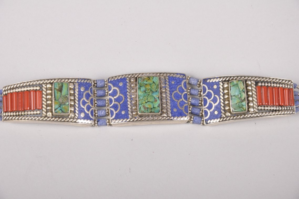 Sterling Silver Turquoise, Lapis, and Coral Necklace and Bracelet, photo 10 of 17