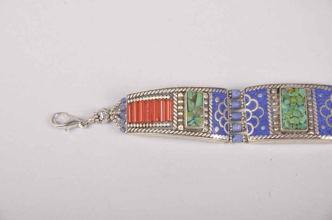 Sterling Silver Turquoise, Lapis, and Coral Necklace and Bracelet, photo 11 of 17