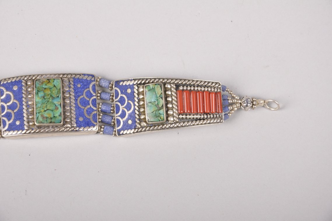 Sterling Silver Turquoise, Lapis, and Coral Necklace and Bracelet, photo 12 of 17