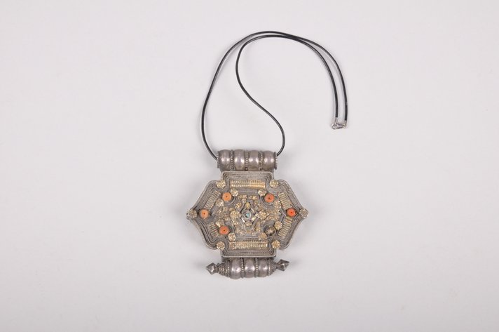 Gold and Coral Silver Indian Pendent