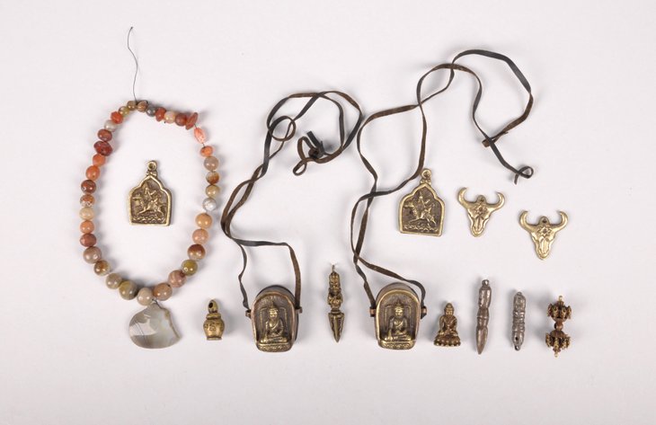 Tibetan Ghau, Bronze Pendants, and a Stone Necklace