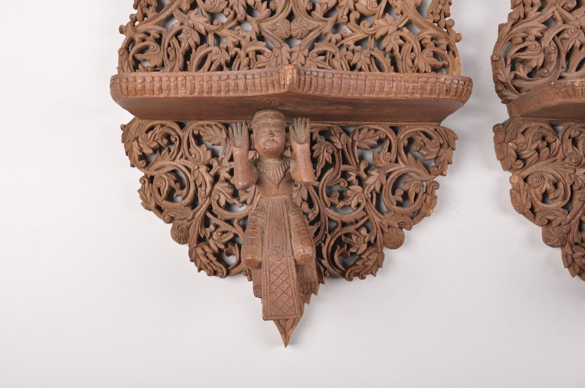 Carved Wooden Burmese Carved Teak Shelves or Sconces, photo 3 of 7