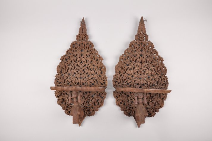 Carved Wooden Burmese Carved Teak Shelves or Sconces