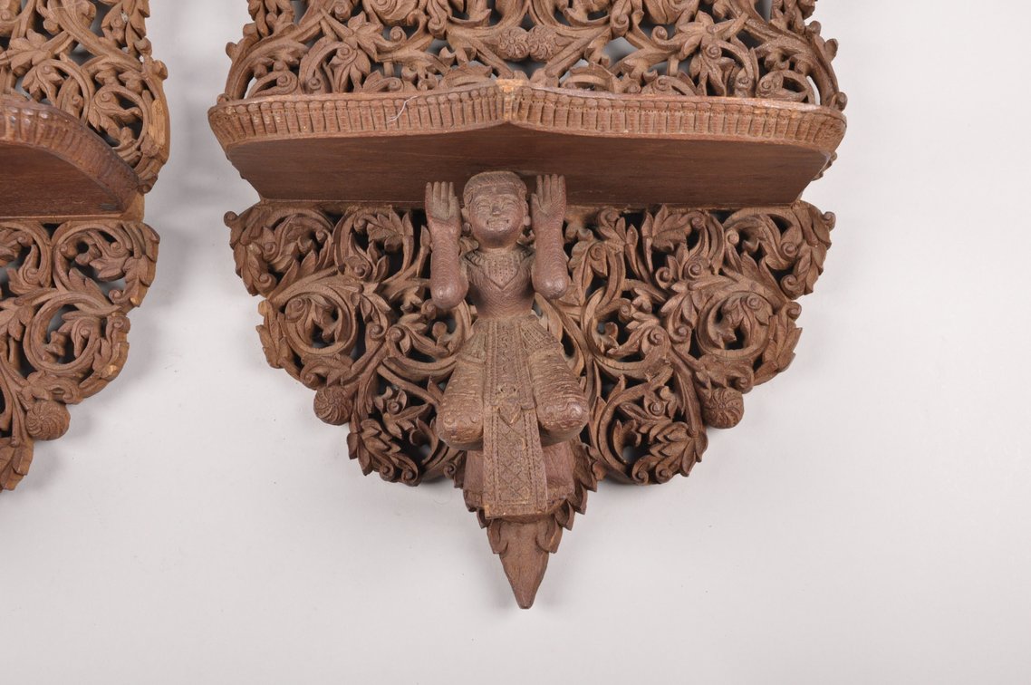 Carved Wooden Burmese Carved Teak Shelves or Sconces, photo 5 of 7