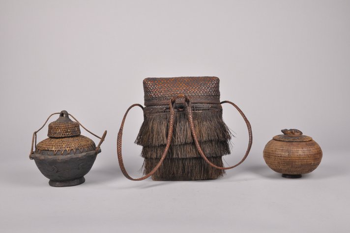 Ifugao Woven Backpack and Two Indonesian Baskets