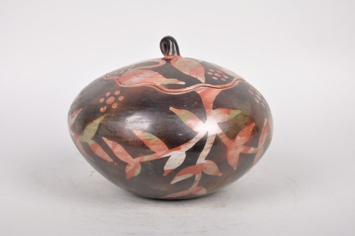 Burnished Earthenware Pottery Jar with Swan Designs