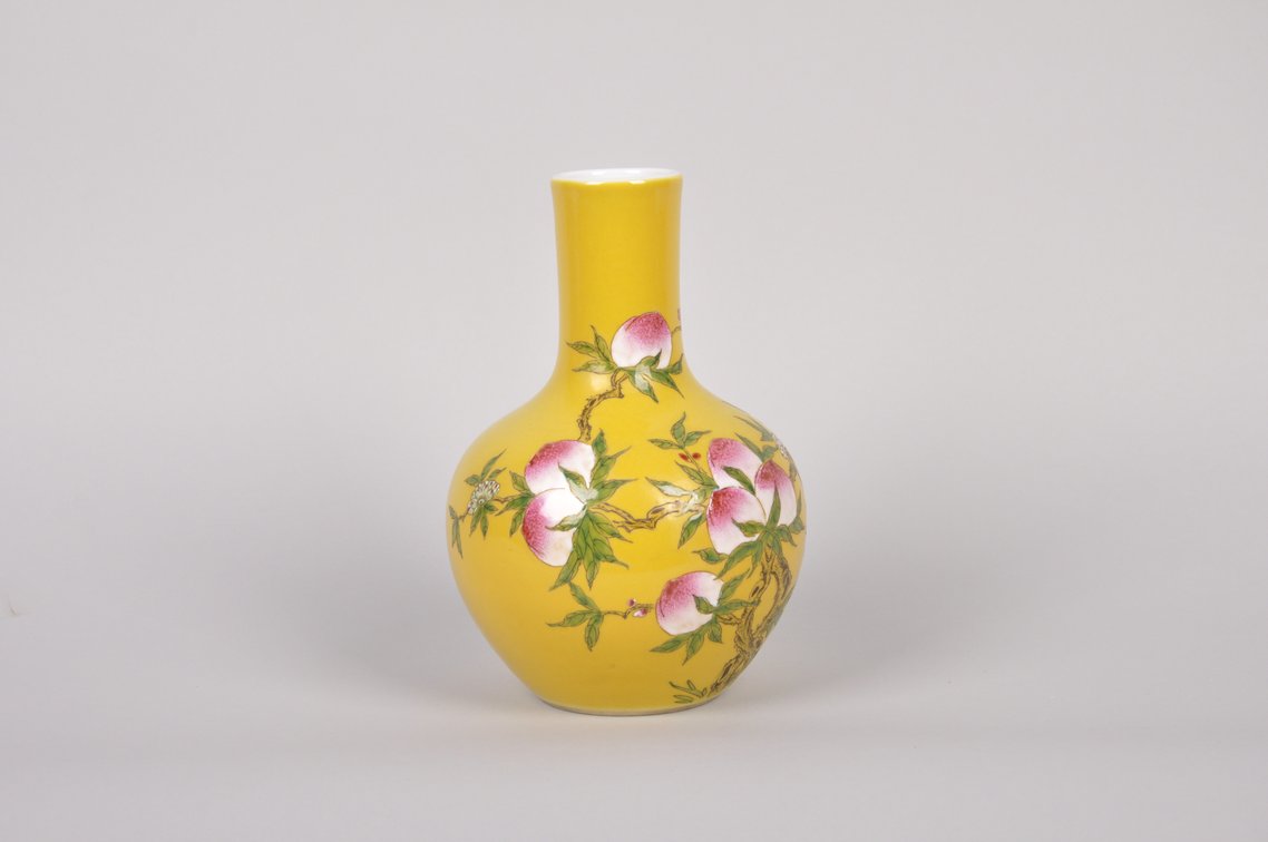 Chinese Yellow Porcelain Vase with Peach Design, photo 6 of 8