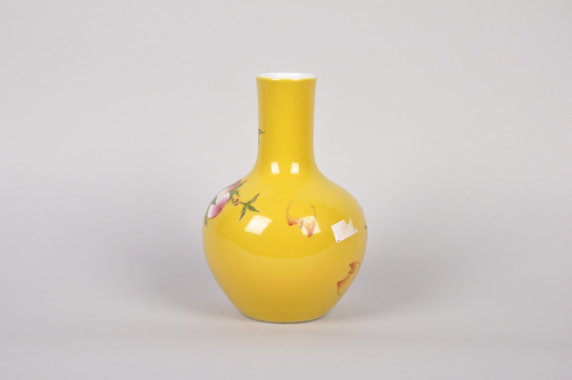 Chinese Yellow Porcelain Vase with Peach Design, photo 4 of 8