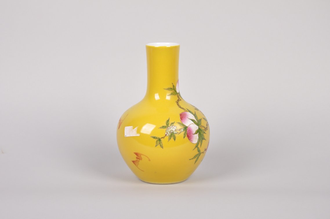 Chinese Yellow Porcelain Vase with Peach Design, photo 5 of 8