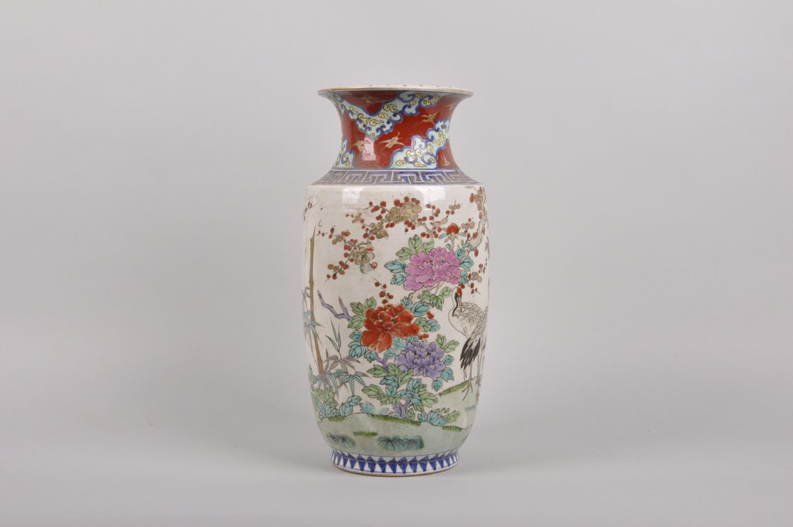 Japanese Meiji Period Porcelain Crane Vase, photo 5 of 9