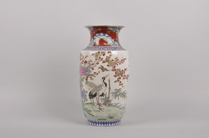 Japanese Meiji Period Porcelain Crane Vase