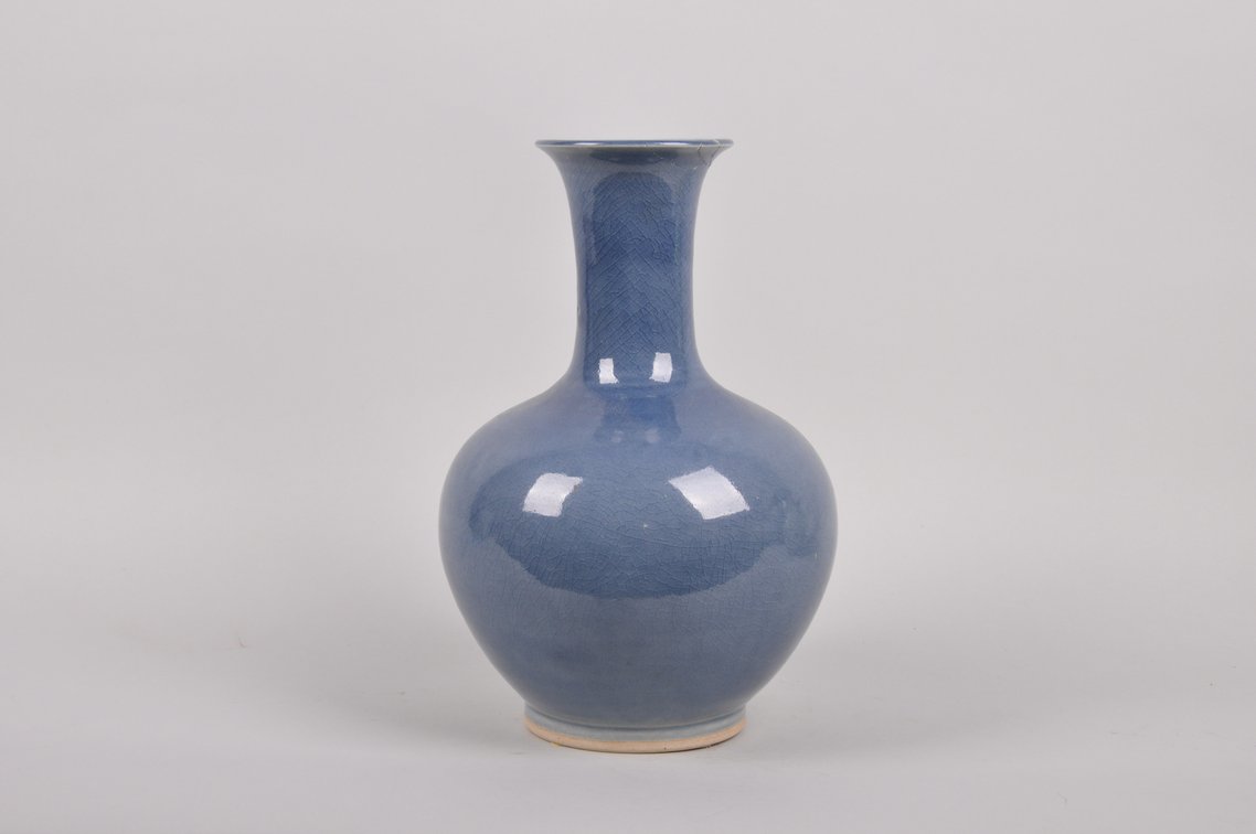 Two Thailand Crackle Glazed Blue and Celedon Vases, photo 2 of 17