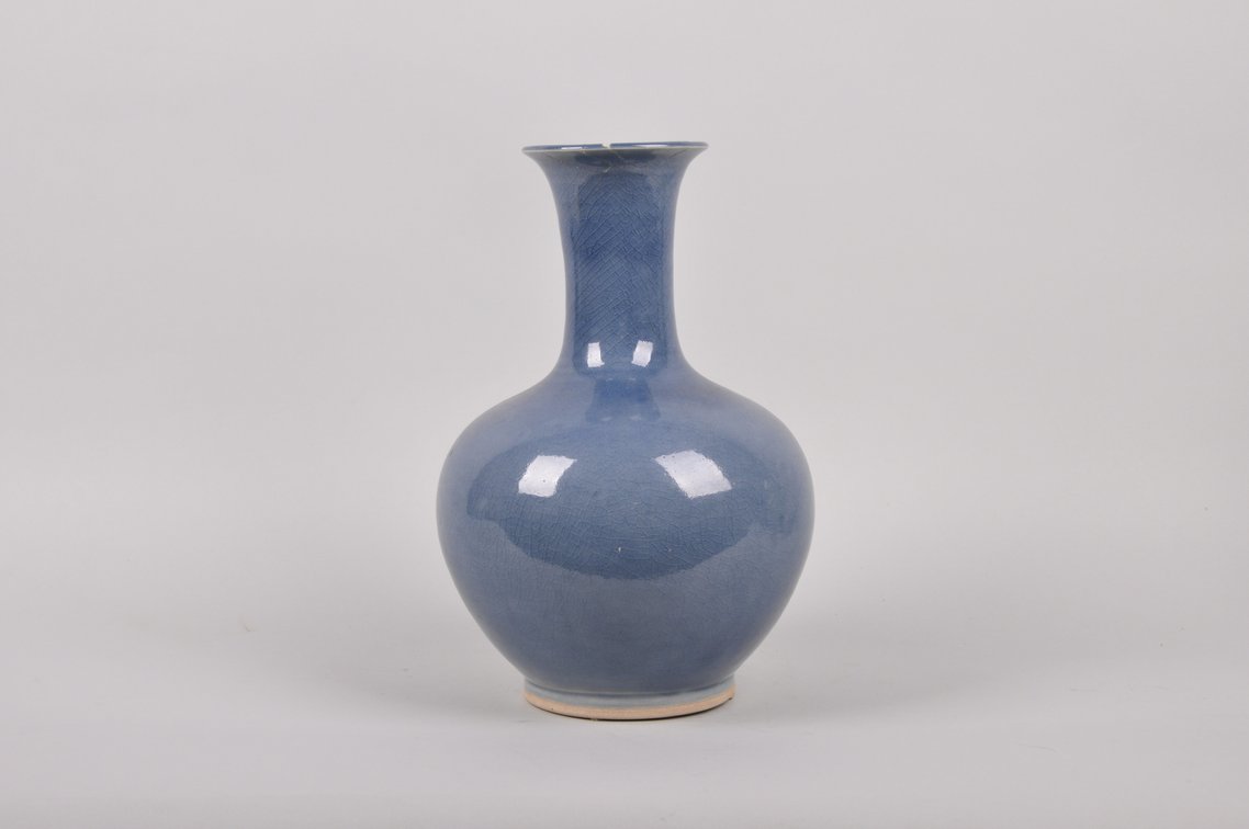 Two Thailand Crackle Glazed Blue and Celedon Vases, photo 3 of 17