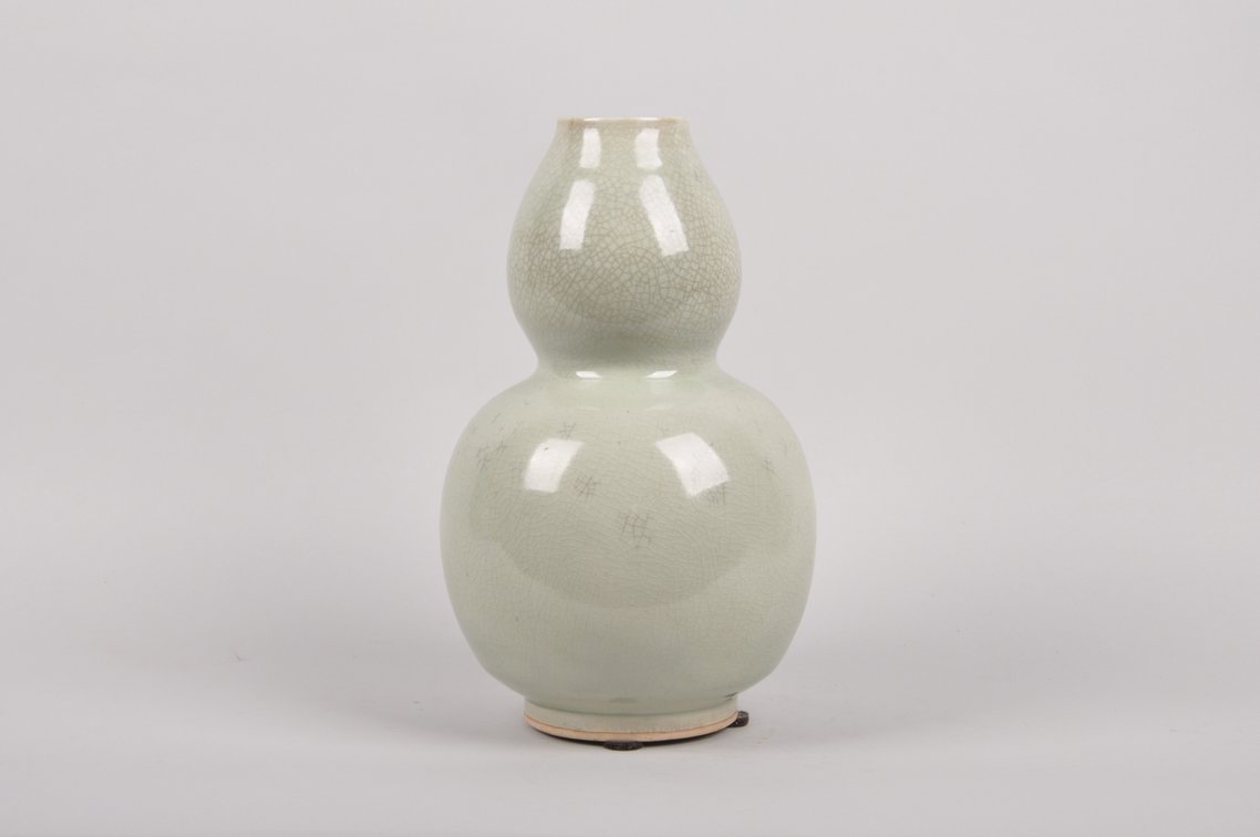 Two Thailand Crackle Glazed Blue and Celedon Vases, photo 9 of 17