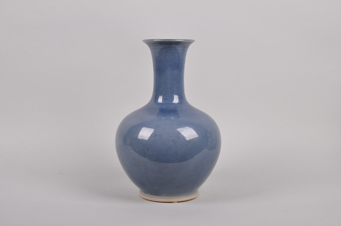 Two Thailand Crackle Glazed Blue and Celedon Vases, photo 4 of 17