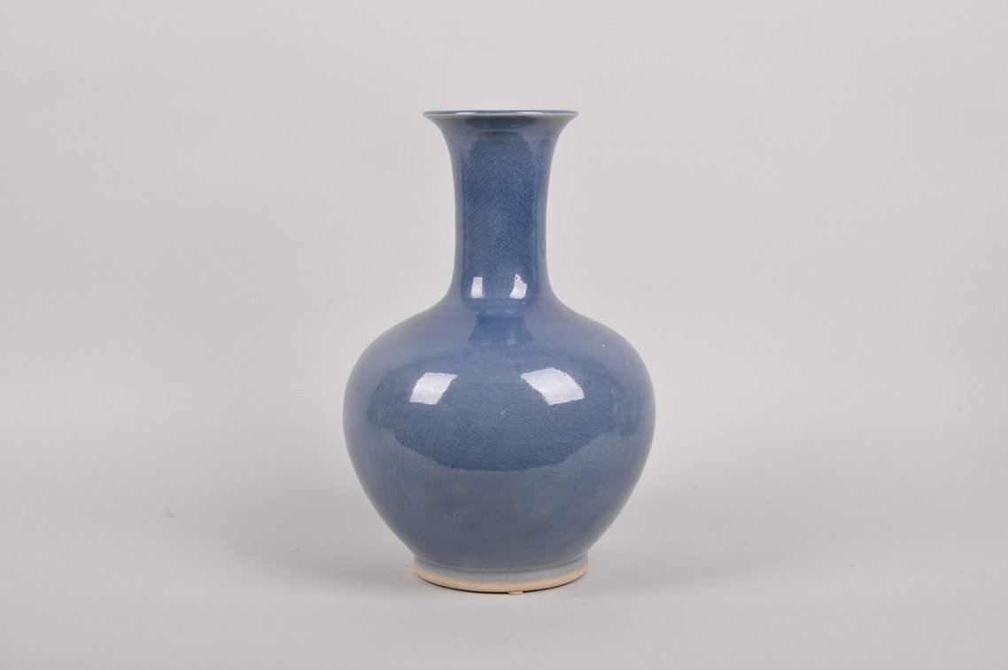 Two Thailand Crackle Glazed Blue and Celedon Vases, photo 5 of 17