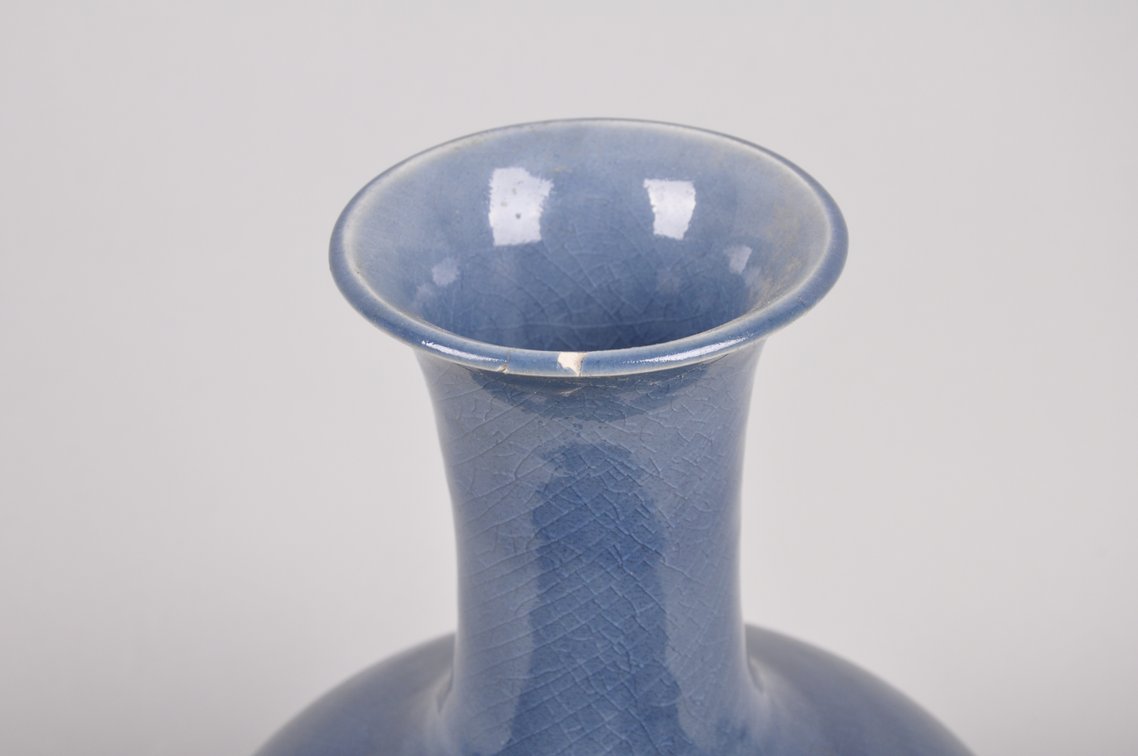 Two Thailand Crackle Glazed Blue and Celedon Vases, photo 7 of 17