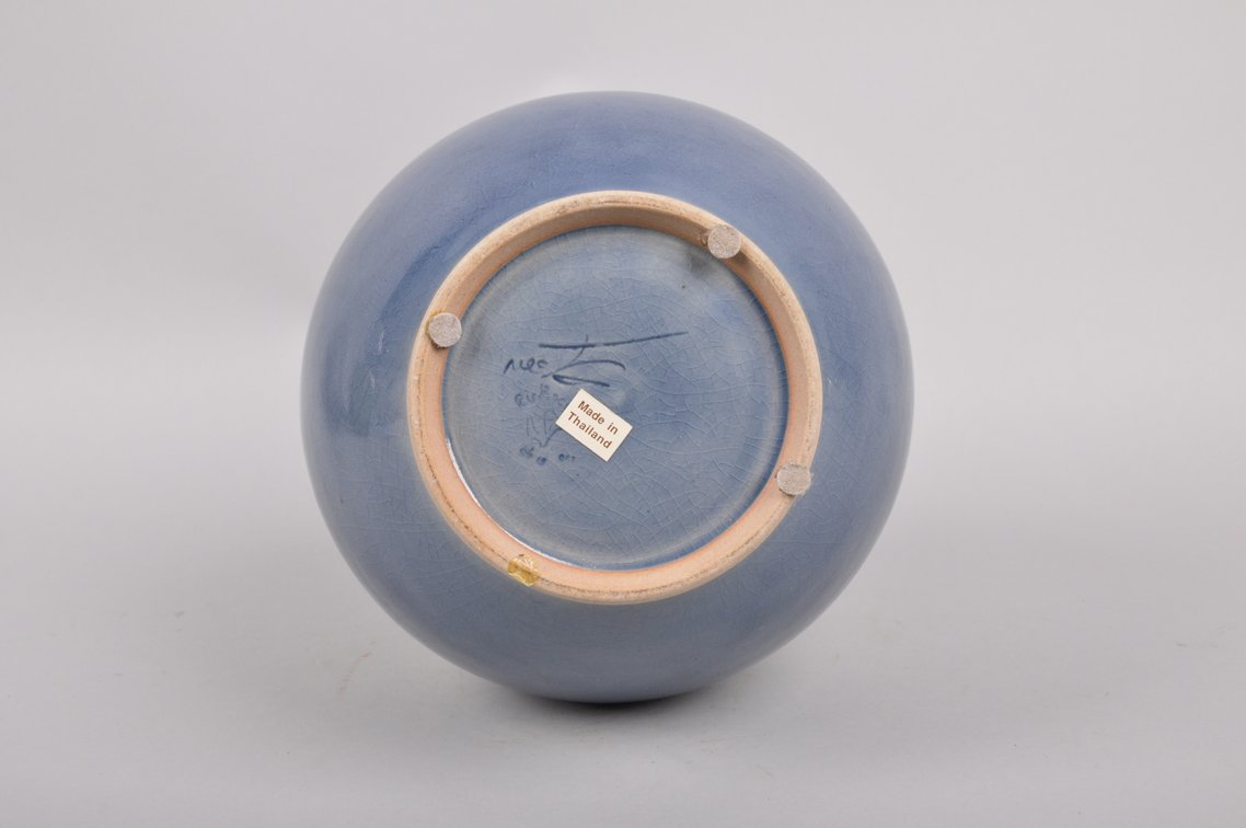 Two Thailand Crackle Glazed Blue and Celedon Vases, photo 16 of 17