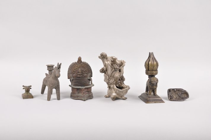 Bronze and Metal Figurines and a Candle Holders