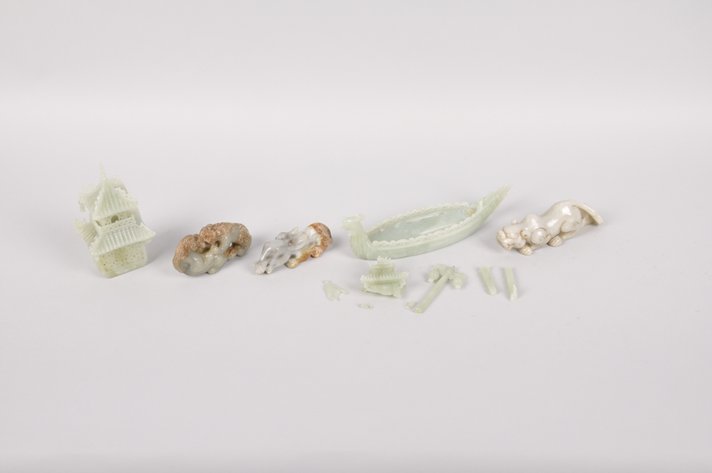 Chinese Carved Jade Animals and a Ship