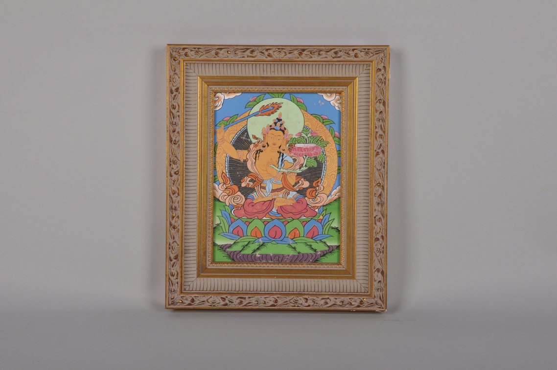 Tibetan Buddhist Thangka Painting and a Colorful Mandala, photo 2 of 16