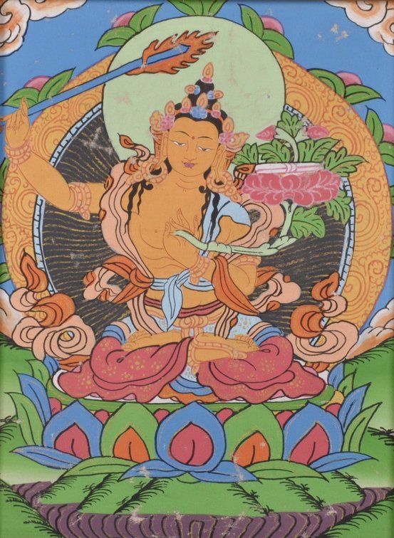 Tibetan Buddhist Thangka Painting and a Colorful Mandala, photo 3 of 16
