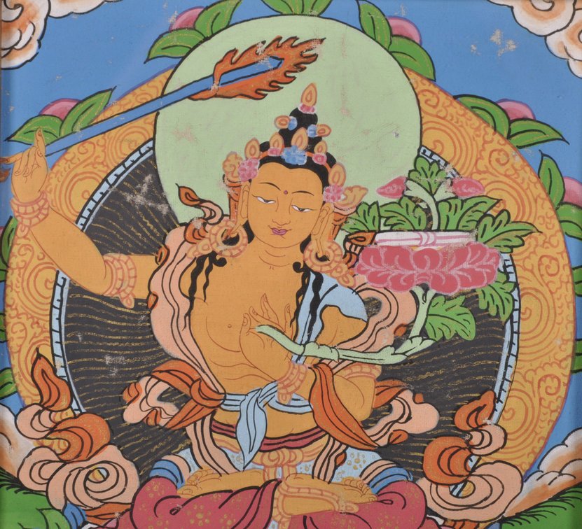 Tibetan Buddhist Thangka Painting and a Colorful Mandala, photo 4 of 16
