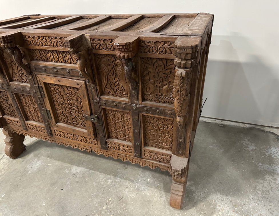 Dowery Chest, India, Hand Carved Wood, photo 6 of 19