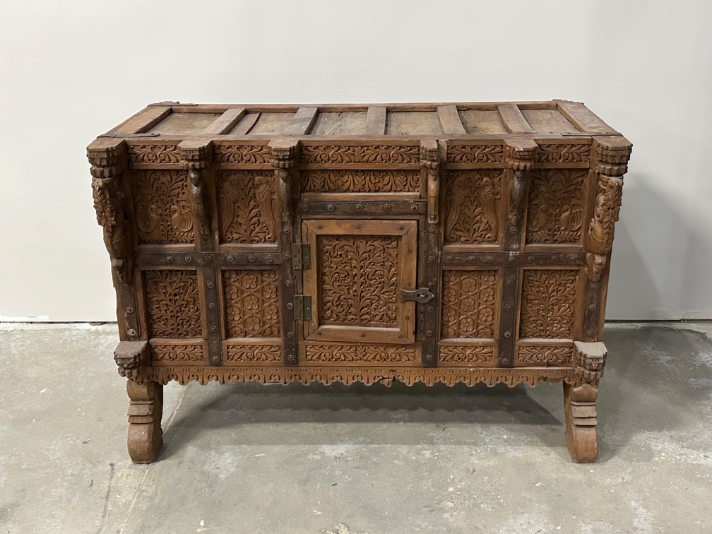 Dowery Chest, India, Hand Carved Wood, photo 2 of 19