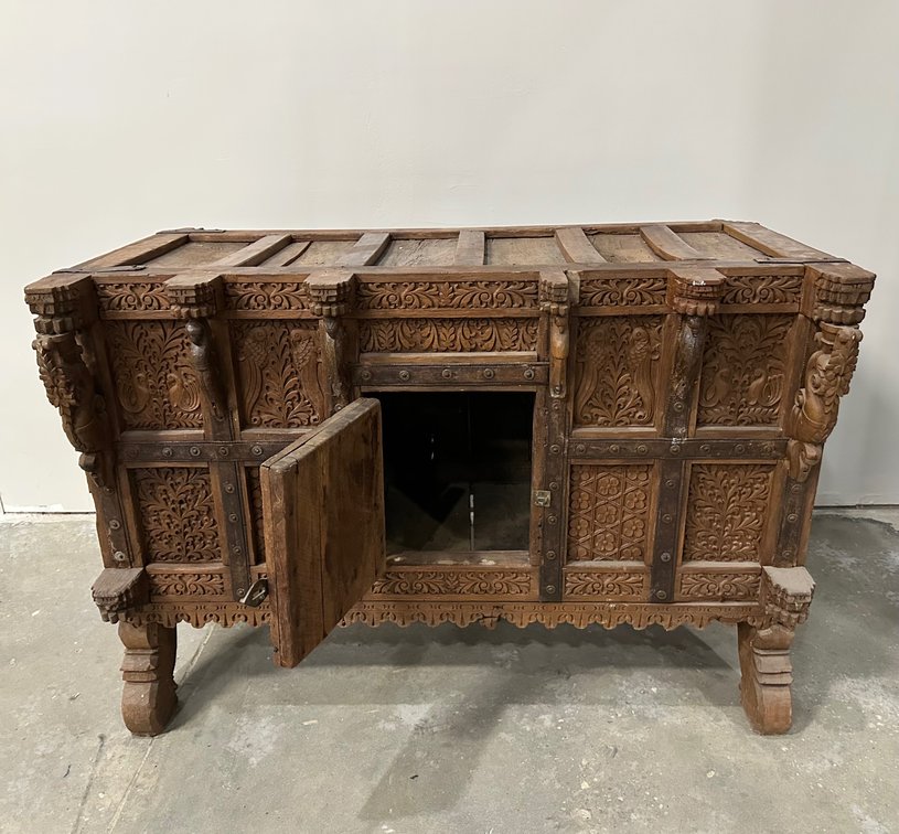 Dowery Chest, India, Hand Carved Wood, photo 8 of 19