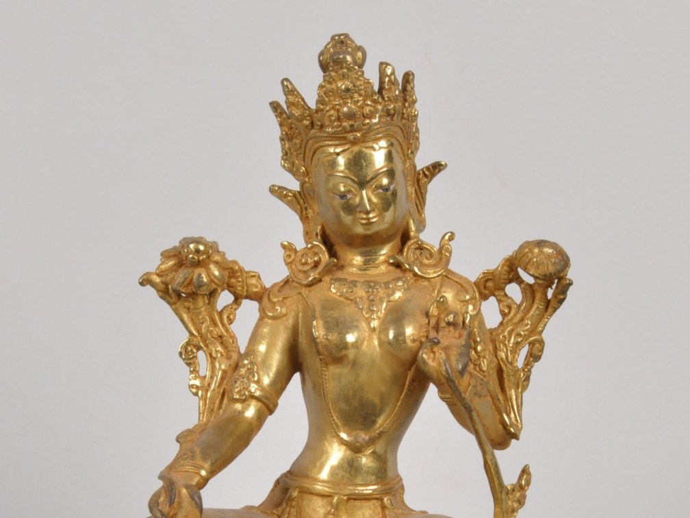 Gilded Copper Alloy Seated Tara Sculpture, photo 3 of 10