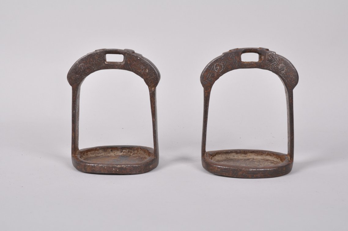 Pair of Bronze Horse Stirrups with Silver Etched Designs, photo 13 of 16
