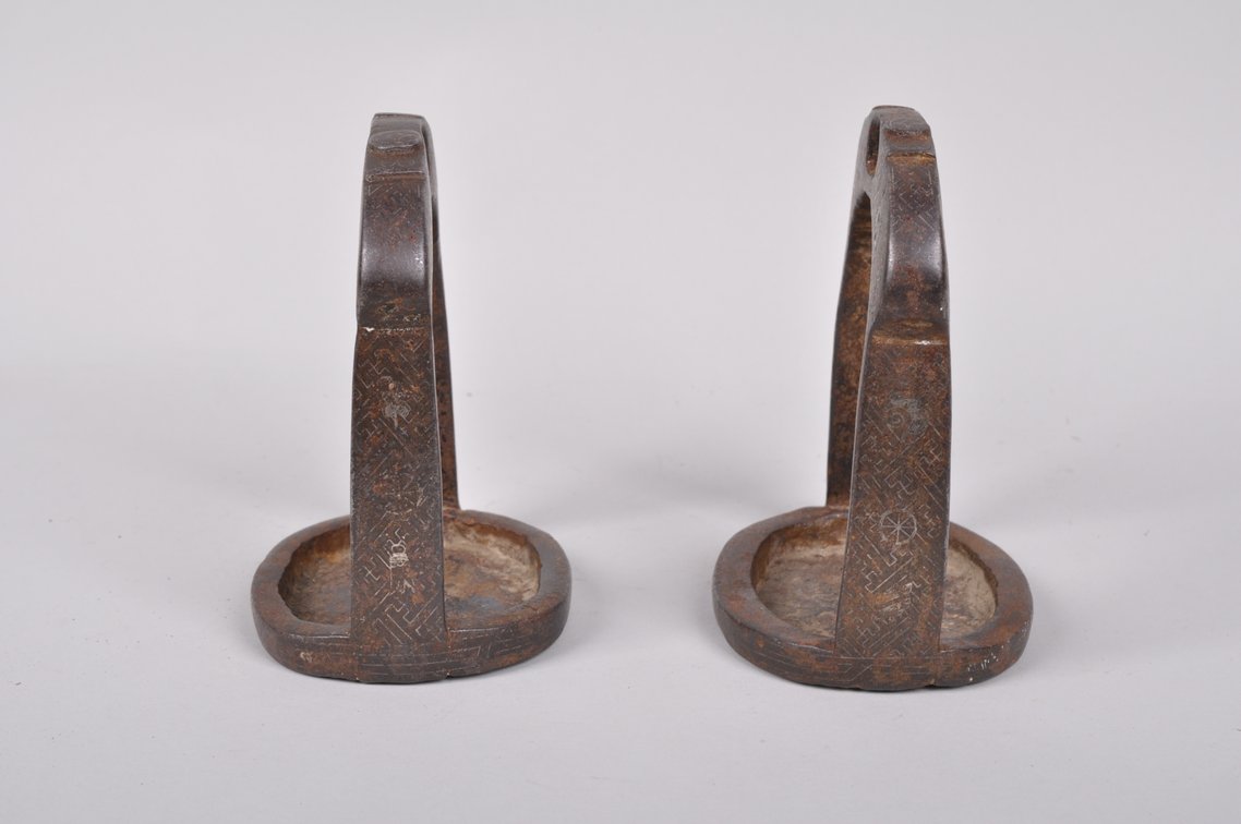 Pair of Bronze Horse Stirrups with Silver Etched Designs, photo 15 of 16