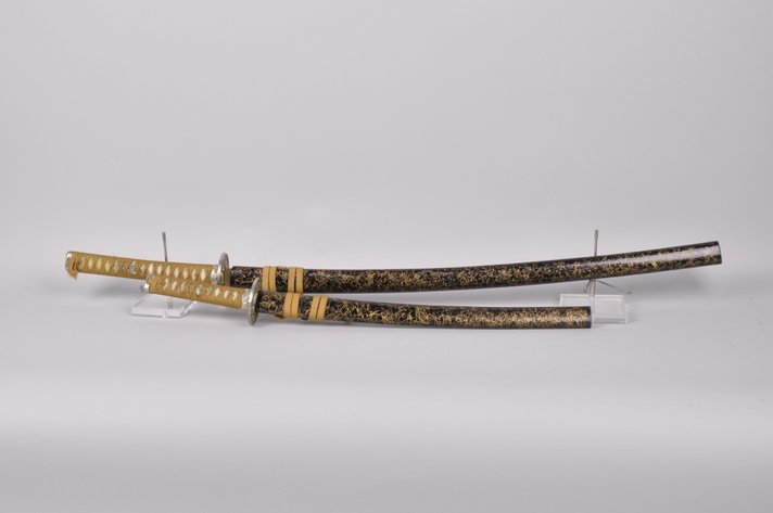 Two Black and Gold Japanese Katana Swords