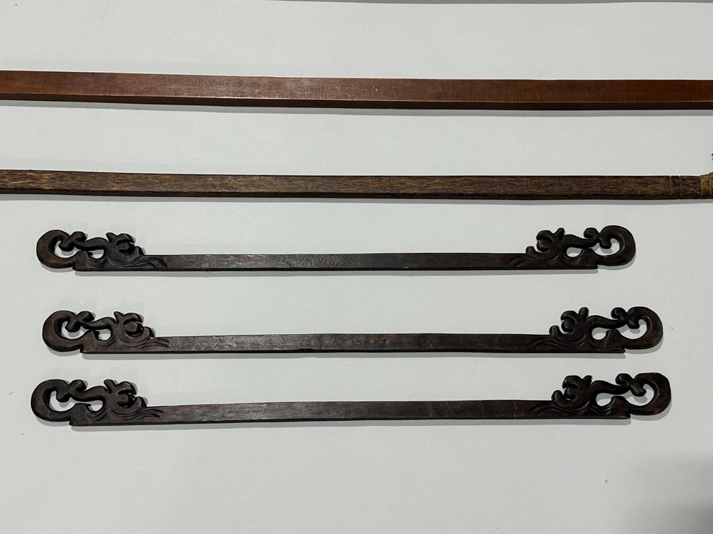 Six Carved Wooden Scroll Textile Hangers, photo 4 of 8