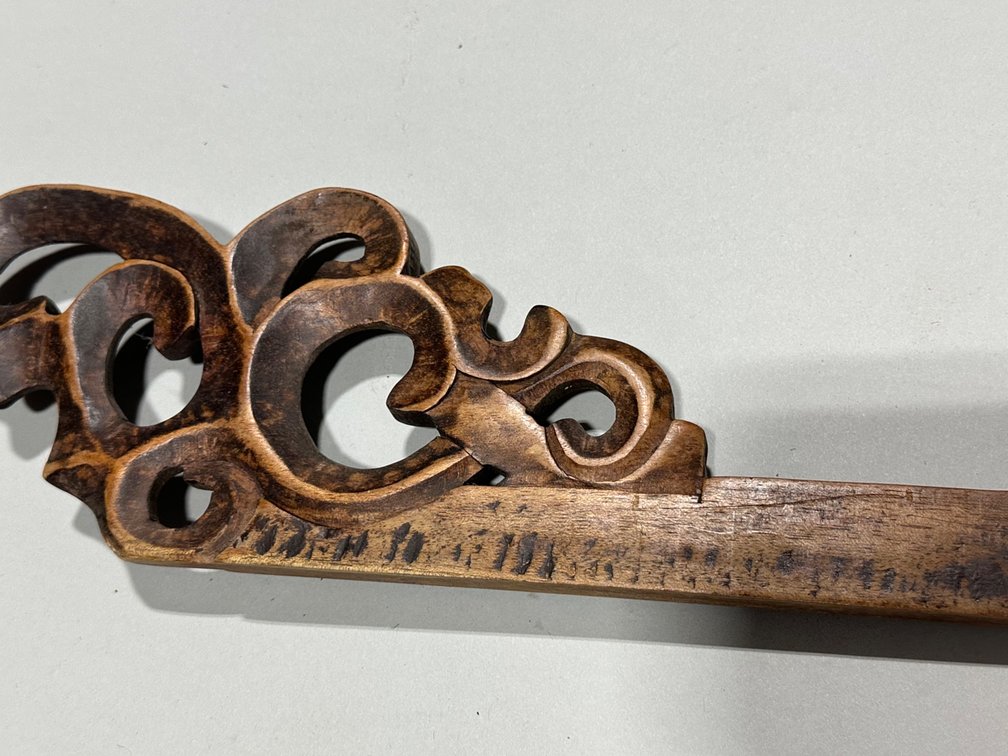 Six Carved Wooden Scroll Textile Hangers, photo 7 of 8