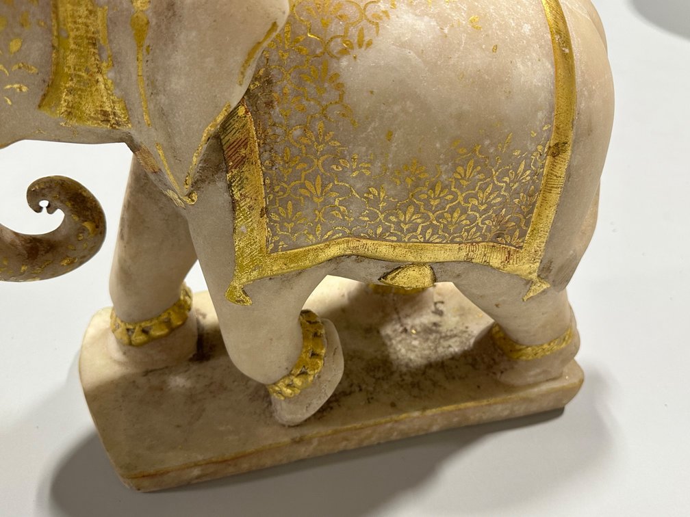 Hand Carved and Gold Paint Marble Elephants, India, photo 7 of 16