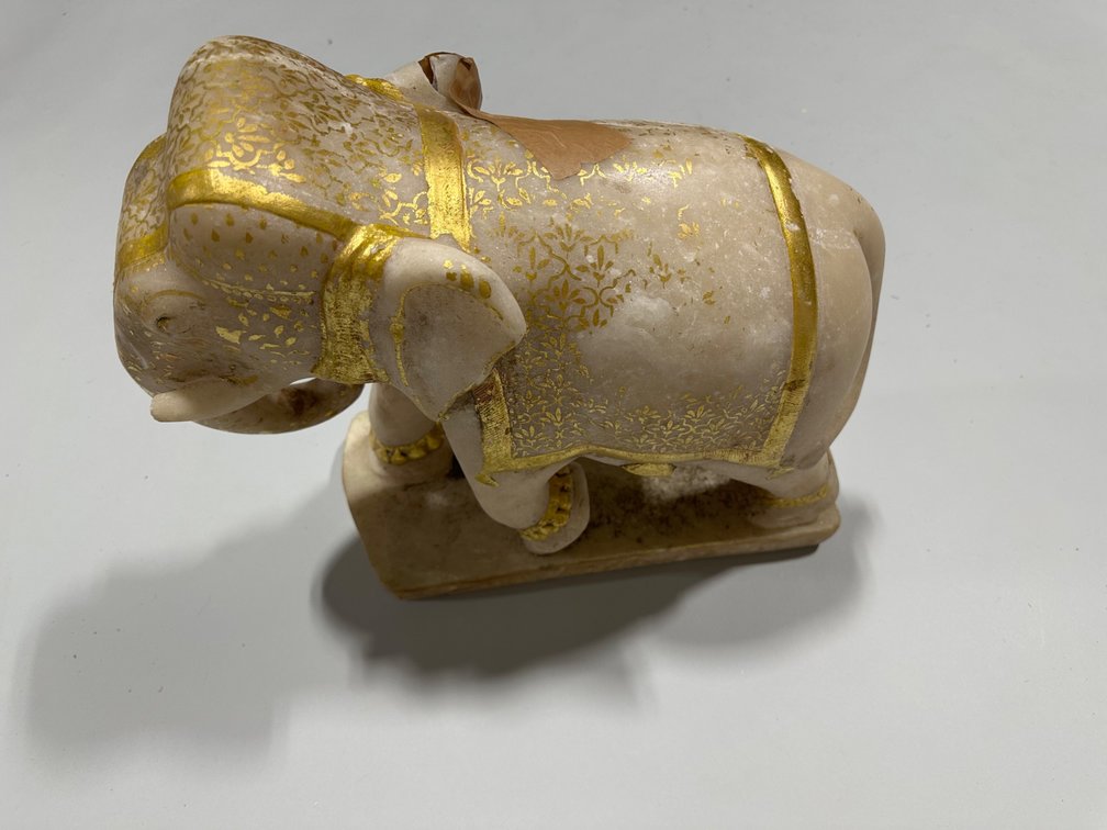 Hand Carved and Gold Paint Marble Elephants, India, photo 12 of 16