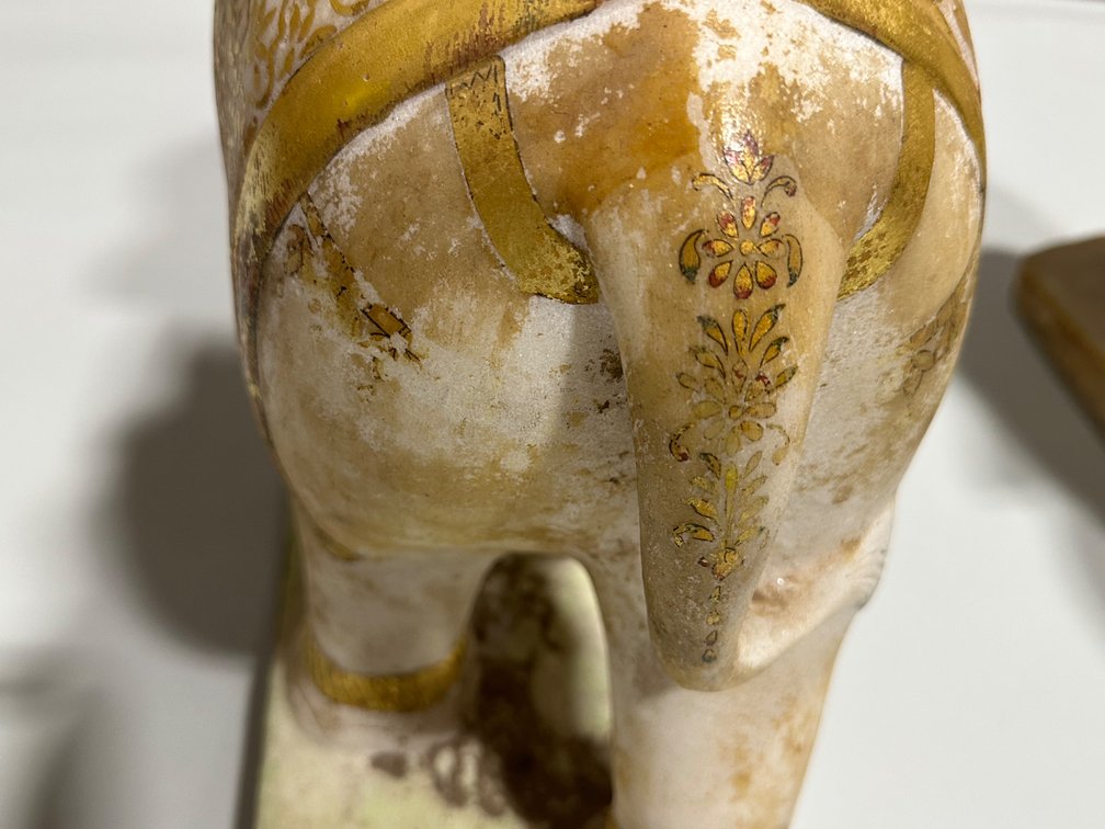 Hand Carved and Gold Paint Marble Elephants, India, photo 10 of 16