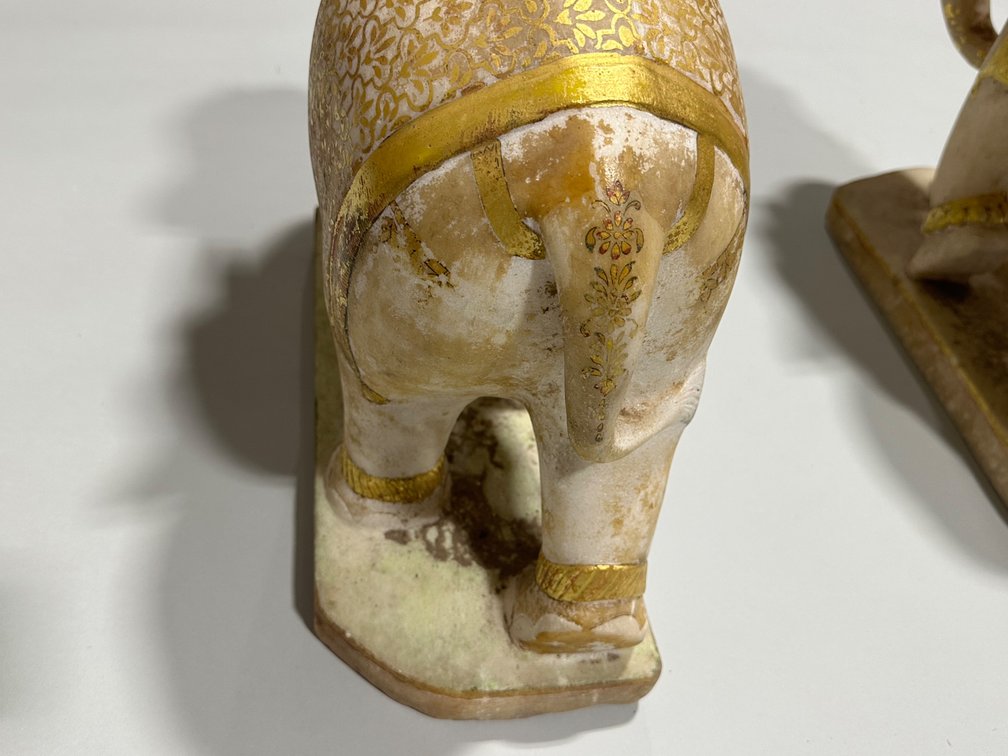 Hand Carved and Gold Paint Marble Elephants, India, photo 9 of 16