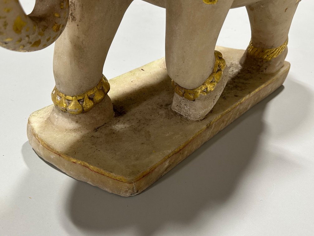 Hand Carved and Gold Paint Marble Elephants, India, photo 8 of 16