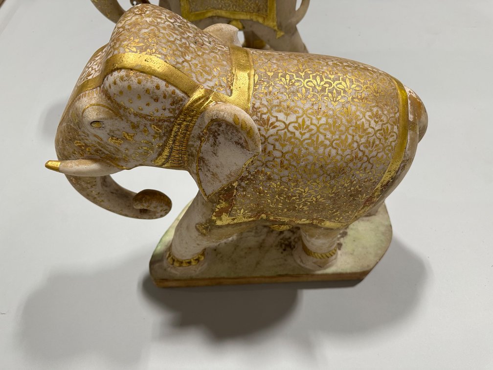 Hand Carved and Gold Paint Marble Elephants, India, photo 14 of 16